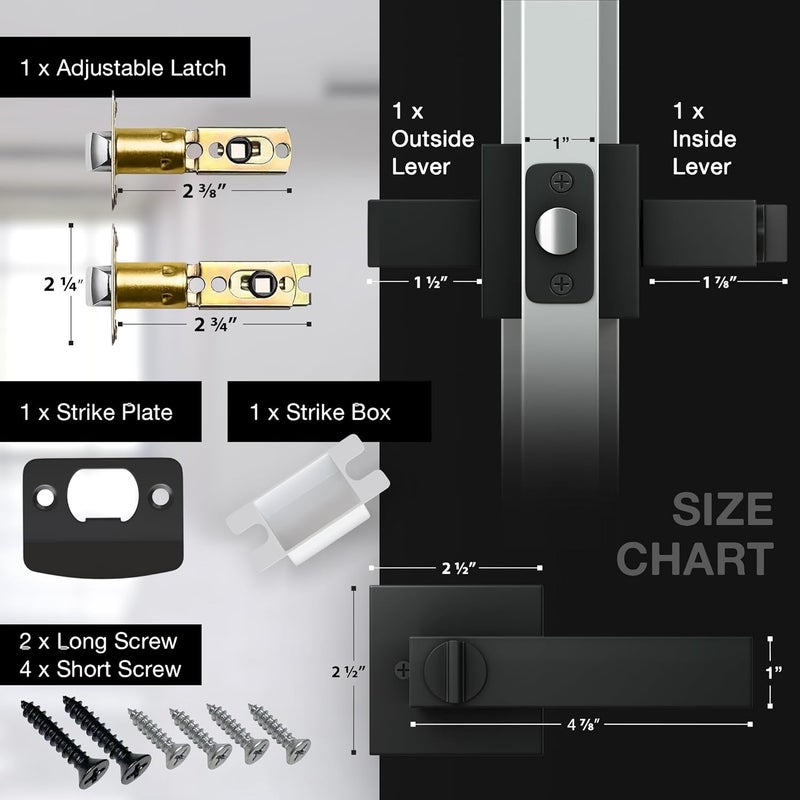 Lifetime Supplies 6 Pack Matte Black Metal Door Handles with Keys Included - Heavy Duty Privacy Interior Door Levers Reversible Square Handle for Bedroom, Bathroom, Closet - Image 3